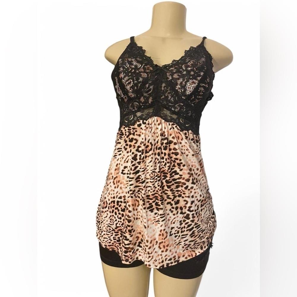 Soma Black And Brown Chemise With Lace And Animal Print